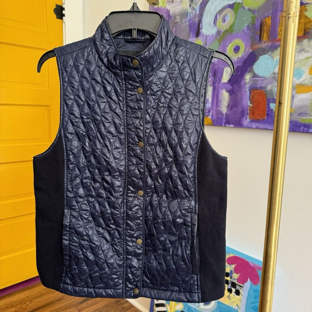 Talbots Quilted Puffer Vest Navy Blue M Petite Zipper